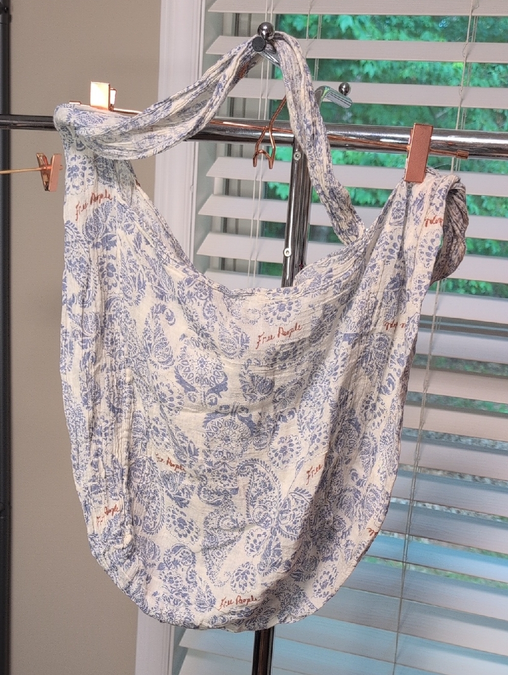 Free People Light Blue Floral Sling Bag - Feminine Casual Tote